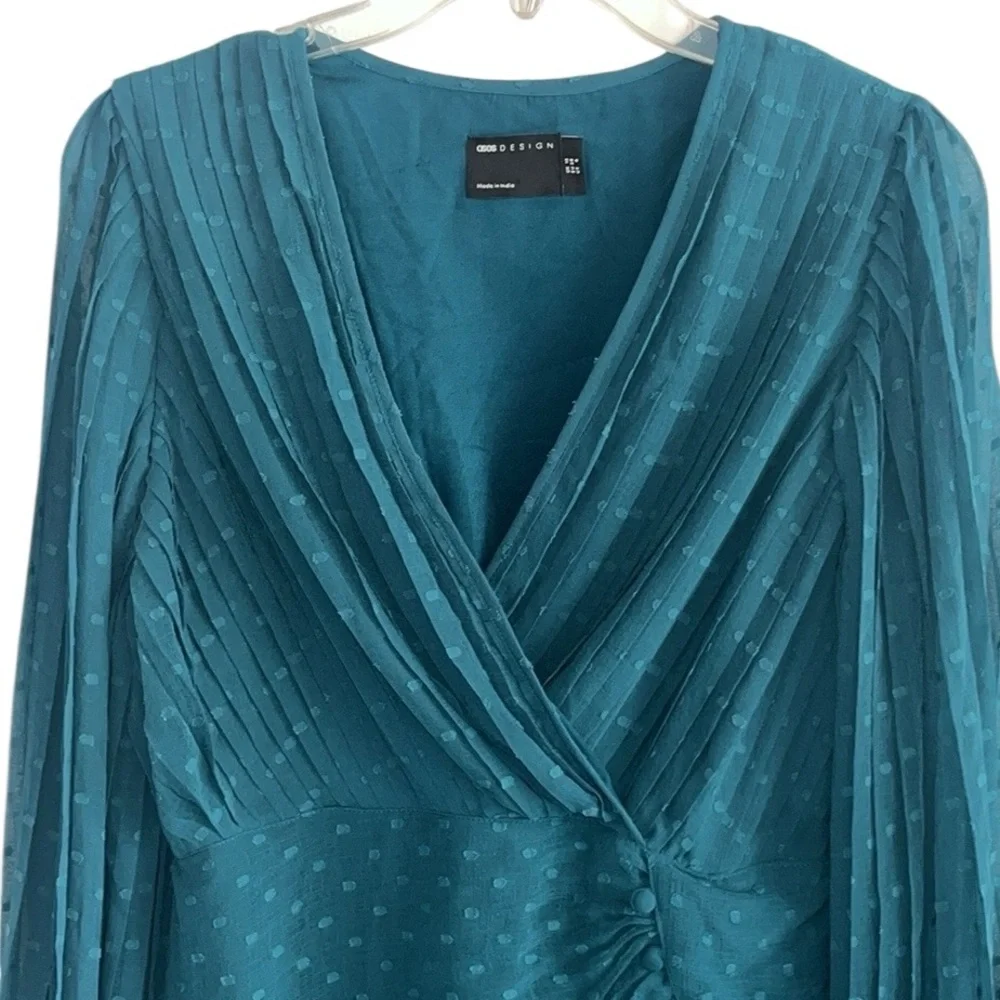 ASOS DESIGN Teal Pleated Textured Chiffon Maxi Dress Size 6 - Picture 6 of 15